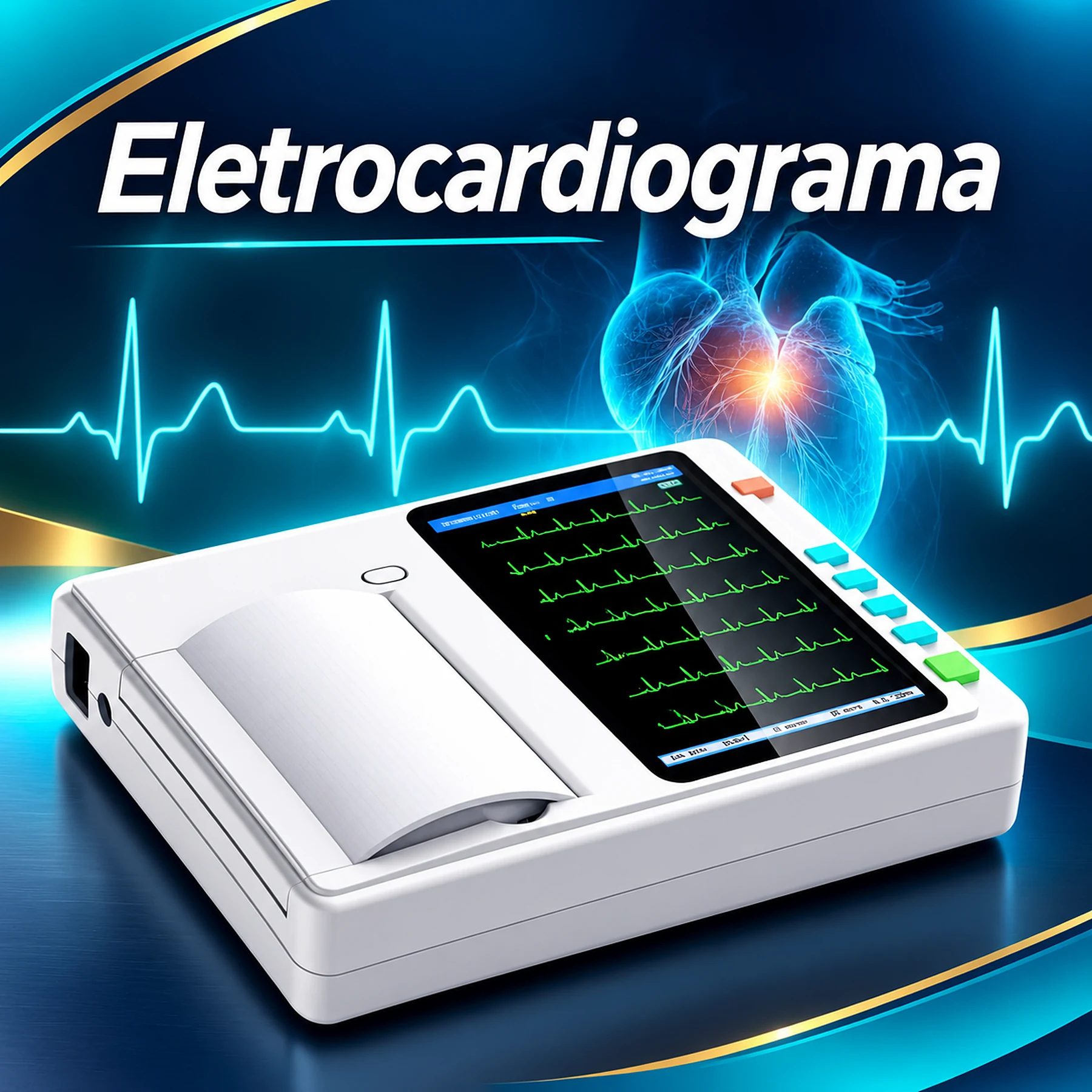 Electrocardiógrafo com traçado cardíaco